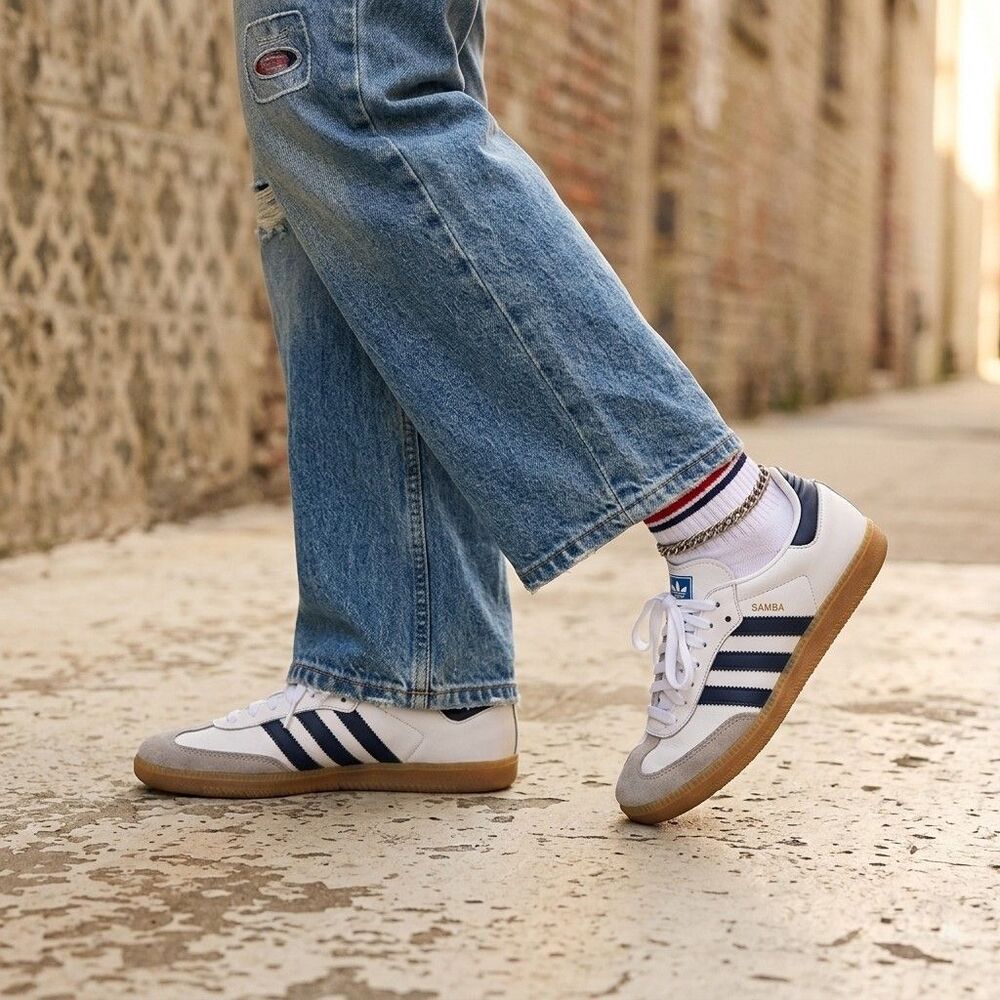 Adidas Samba OG White Navy Blue Gum Sole Sneaker JI4464 Men Size 7 Women 8